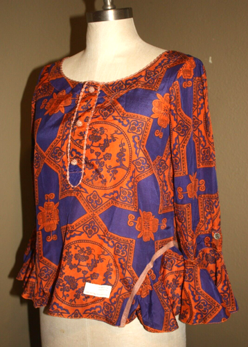 ANTHROPOLOGIE ODD MOLLY PURPLE ORANGE DAMASK PATTERN BOHEMIAN TUNIC - 1 XS SMALL - Picture 3 of 5
