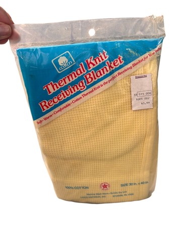 Vintage Thermal Knit Yellow receiving Blanket NEW 30x40” 100% Cotton - Picture 4 of 5