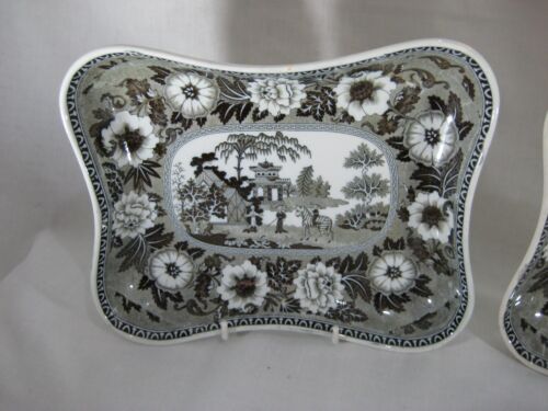 Pair of Pearlware Black Transferware Printed Zebra Pattern Dessert Dishes - Picture 2 of 10