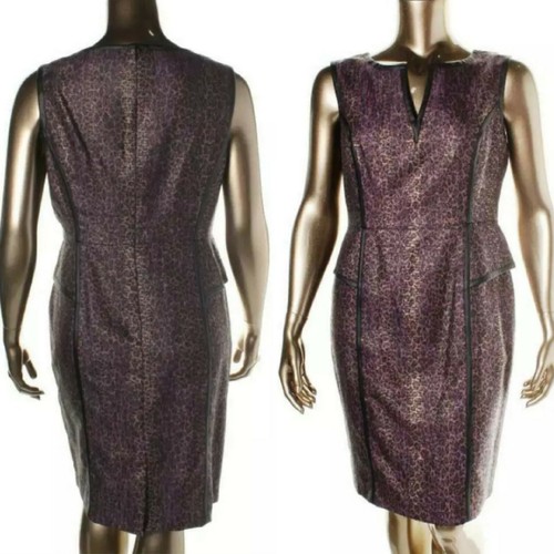 $198 Adrianna Papell Purple Animal Print Faux Leather Cocktail Dress~ 8,14 M3020 - Picture 9 of 12