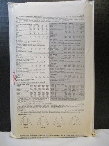 Butterick Pattern 6846 Miss Evening & Bed Jacket Size 12 Bust 34" Cut Complete - Bild 6 von 12