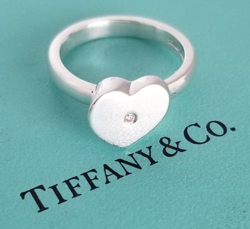 Tiffany & Co. Sterling Silver Paloma Picasso Diamond Modern Heart Ring Size 7 - Picture 2 of 6