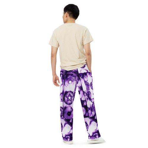 Pantalon unisexe jambes larges imprimé intégral sorcière motif pentagramme sorcière violet - Photo 5/41