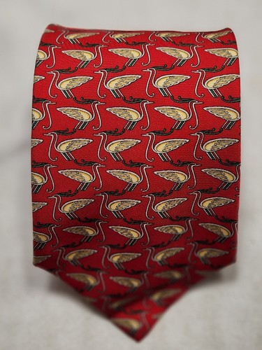 Olimpo Men's Tie New Old Stock Red With Egrets - Picture 1 of 11