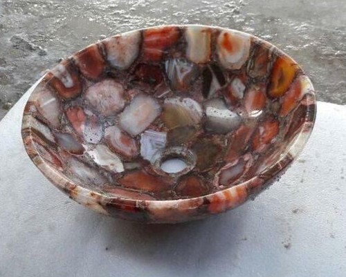 Natural Agate Wash Basin/Sink, Handmade Kitchen Sink Vanity New Home Decors Sink - Picture 2 of 9