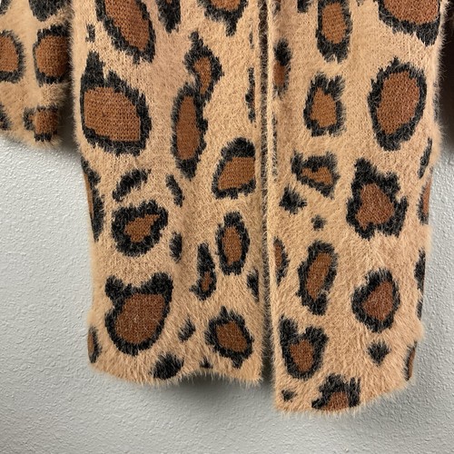 UMGEE Open Cardigan Duster Sweater Fuzzy Knit Leopard Animal Print Pockets Sz M - Picture 4 of 10