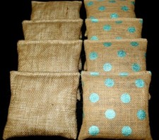 TURQUOISE Dots Burlap Natural Canvas Wedding 8 ACA Regulation CornHole Game Bags