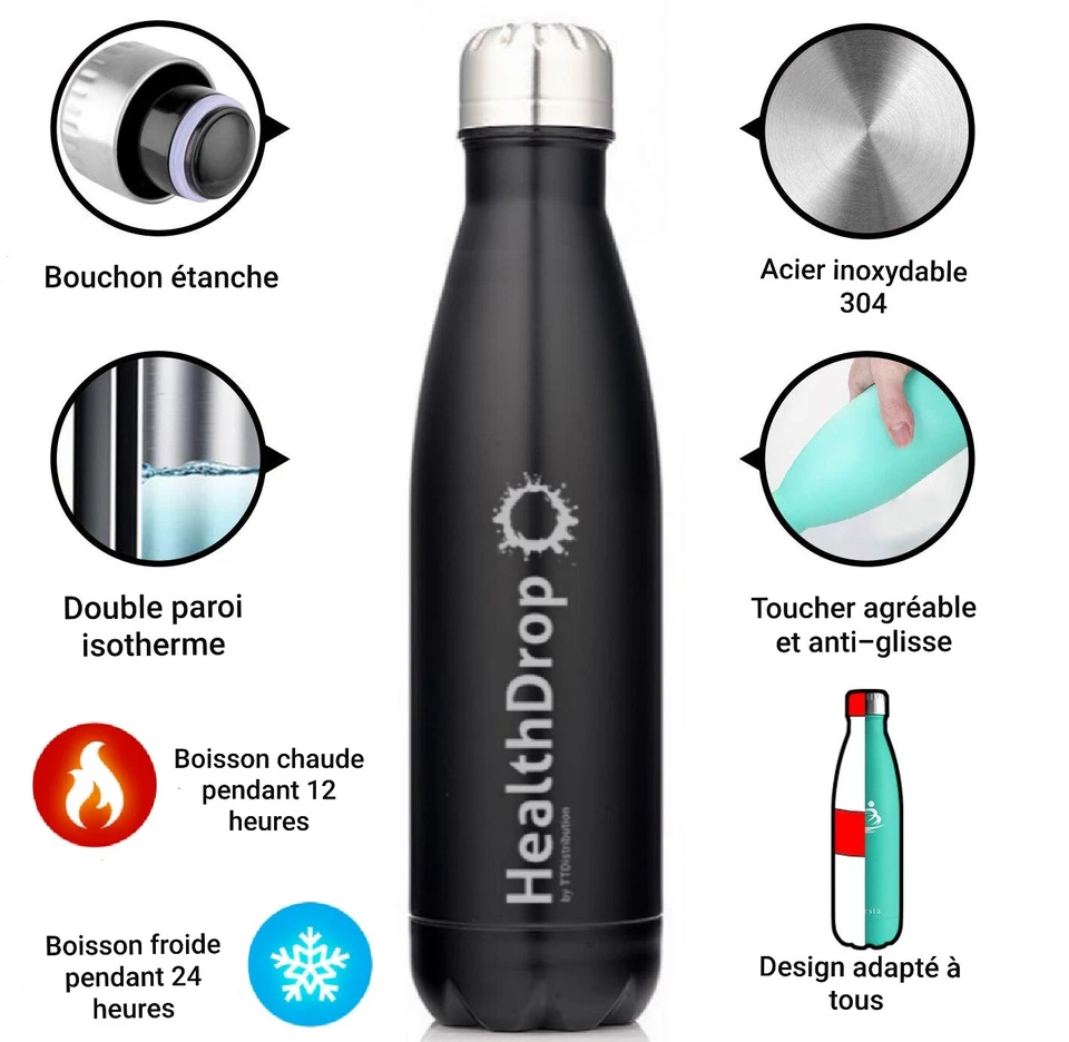 🎄Gourde inox bouteille double paroi isotherme Chaud/Froid 0.5L - Photo 3/4