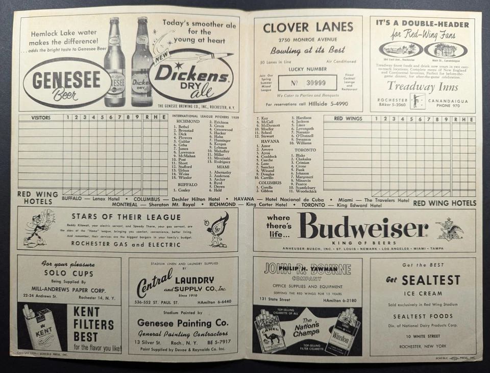 Vintage 1959 Rochester Red Wings Baseball Scorecard - Image 2 of 4