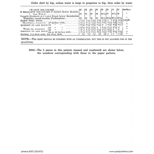 Past Patterns 6930 - Anfang der 1910er Jahre vierteiliger Rock Nähmuster Taille 26 w26 - Bild 3 von 3