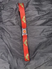Official DC WONDER WOMAN Logo - Seat Belt Buckle Down BELT - Red - 24-42" x 1.5"