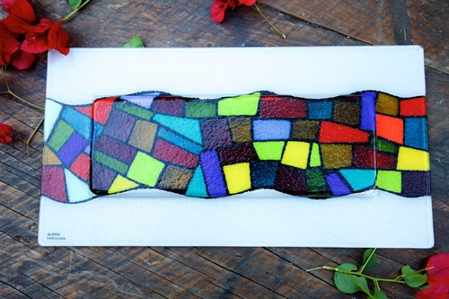 Colorful Geometric Art Glass Mosaic Serving Tray Barcelona, Spain - Picture 3 of 6
