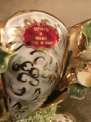 Vintage Capadimonte Majolica Benrose 4013 Centerpiece bowl Gold Inlay And Roses - Picture 8 of 9