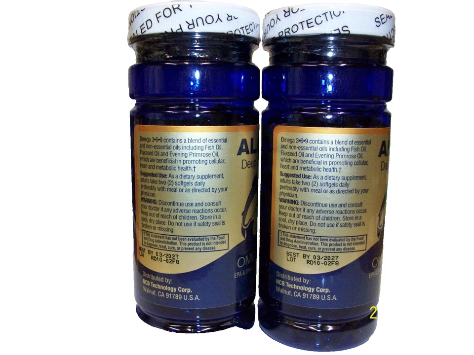 Aceite de pescado de aguas profundas de Alaska 1000 mg Omega 3-6-9 100 cápsulas blandas (2 btl.) Foto 3 de 3