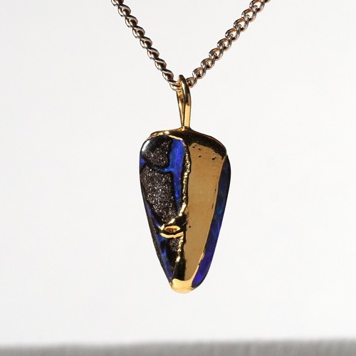 Vintage Australian Boulder Opal Pendant Sterling Silver Yellow Gold Plated - Picture 3 of 10
