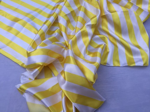White/yellow 1inch Stripe Soft/silky Charmeuse Satin Fabric. (20 Yards) - Picture 3 of 5