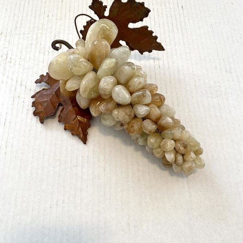 Vintage Gemstone Grape Bunch of Quartz 9" Long with Copper Leaves - Greenish - Picture 2 of 8