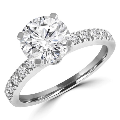 0.88 CT Round VS1 F Diamond Pave Engagement Ring 14K White Gold - Picture 2 of 7