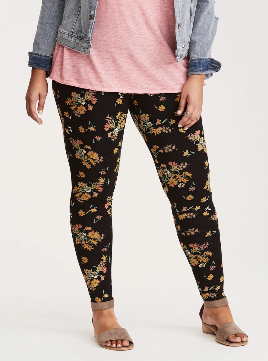 Torrid Floral Print Full Length Leggings Black 00X Med Large 10 00 #67737