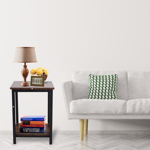 Retro Bedside Cabinet Industrial Nightstand Side Table Storage Shelves Lamp Desk - Picture 10 of 12