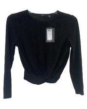 Vero Moda Kanz Long Sleeve Cropped Glitter Blouse Top Jr XL/P Black NWT