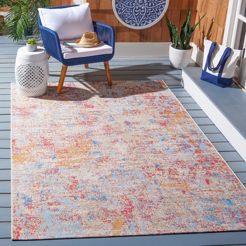 SAFAVIEH Indoor Outdoor SMR451A Summer Ivory / Light Blue Rug - Picture 1 of 15