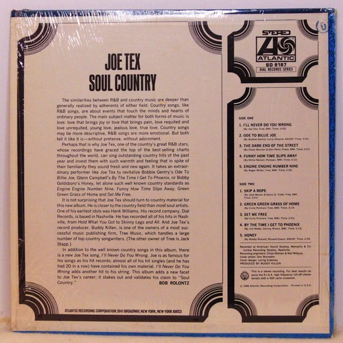 Joe Tex – Soul Country - 1968 Atlantic SD 8187 Funk/R&B Soul Vinyl LP EX SHRINK - Picture 2 of 9