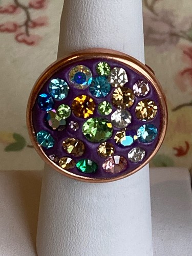 Purple "Ceralun" Clay with Set Glass Crystals Size N/7 RG Plated Bezel Rings - Picture 2 of 7