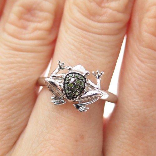 SONNE 925 Sterlingsilber echter Rundschliff grüner Diamant Frosch Ring Größe 6,75