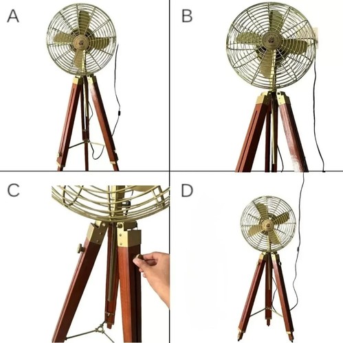 Pedestal Brass Finish Electric Floor Fan, Handmade Retro Style Adjustable ++++ - Picture 3 of 9