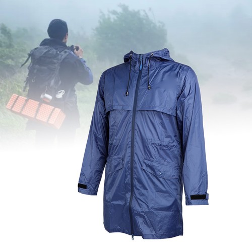 (Blue XL)Rain Jacket For Men PVC Waterproof Windproof Hooded Raincoat With R LX - Picture 9 of 12