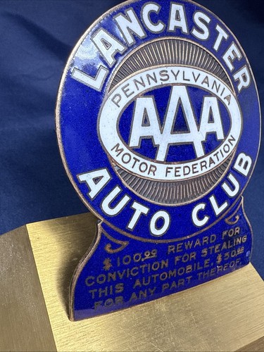 Vintage LANCASTER PA AUTO CLUB AAA License Plate Topper Enamel Reward Rare NICE! - Picture 6 of 23