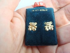 Solid 14kt Yellow Gold Teddy Bear Stud Small Dainty Earrings 9mm x 8mm New