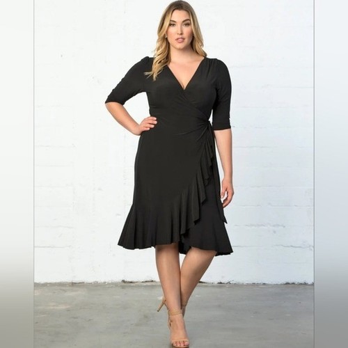 NWT/NWOT Kiyonna Womens Black Whimsy Wrap Knee Dress Size 3X PLUS