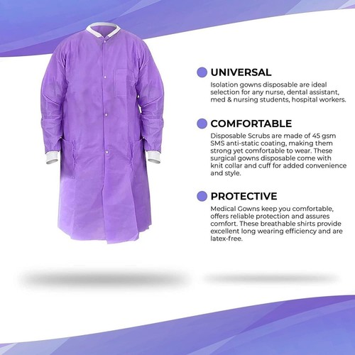Disposable Lab Coats - Pack of 50 Purple Adult Lab Coats Medium - Picture 3 of 8