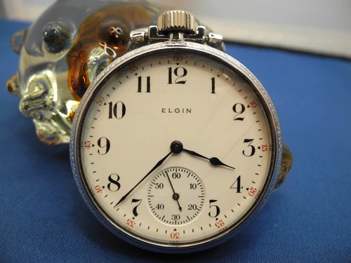 VINTAGE,ELGIN,OPEN FACE, POCKET WATCH 15J,,Sz16,(1913),CLEAR CASE BACK,NICE