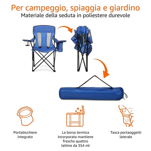 sedia a sdraio con braccioli pieghevole da giardino esterno campeggio CON TASCHE - Foto 4 di 24