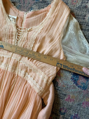 VTG 70s Pink GUNNE SAX by Jessica Dress Maxi Prairie Cottagecore Lace Sz 11 M - Picture 9 of 14