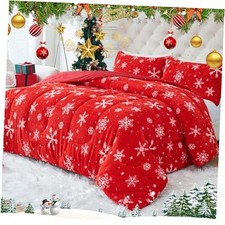 Christmas Faux Fur Comforter Set, Luxury Ultra Soft Fuzzy Queen 01 Snowflakes