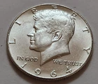 AU BU 1964 John F Kennedy Half Dollar 90% Silver 50c         (X37)