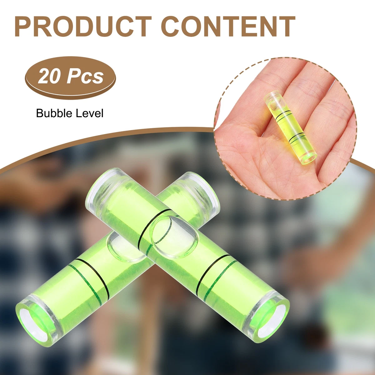 20Pcs Cylindrical Bubble Spirit Level Vials 8x35mm Bubble Spirit Level, Green