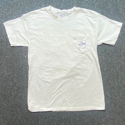 Guy Harvey TShirt Sz M Mens White 2007 Mahi Mahi Wahoo Fishing Pocket Tee Y2K