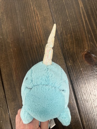 Jellycat Aqua sorbetto marino blu verde acqua narvalo peluche corno iridescente vita marina - Foto 7 di 8