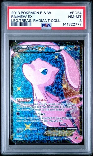 2013 Pokemon Black & White Full Art Mew Ex Leg Treat Radiant Coll #RC24 PSA 8