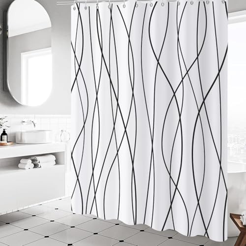 Striped Shower Curtain, Modern Abstract 72"W x 72"L (Pack of 1) Black and White - Picture 3 of 5