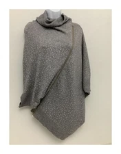 Womens Grey Poncho With Sequins and Zip Asymmetric Jumper 42 Inch V-1125 Angora
