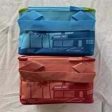 Trader Joe's Mini Insulated Bags Peach & Teal Tote NEW WITH TAGS
