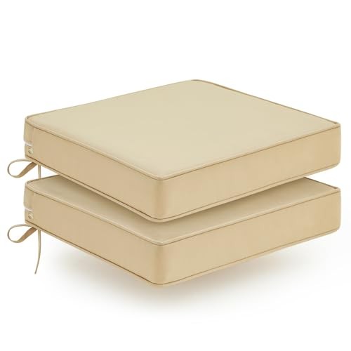 Outdoor Chair Cushions Set of 2, Waterproof Patio 19.0"L x 19.0"W x 3.0"T Beige - Bild 1 von 6
