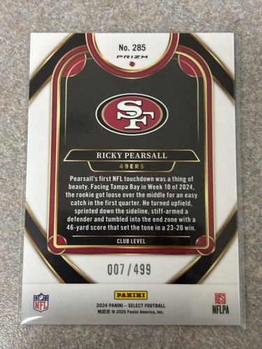 Panini Select 2024 - Club Level Ricky Pearsall #285 verde neón Shock Prizm/499 - Imagen 2 de 2