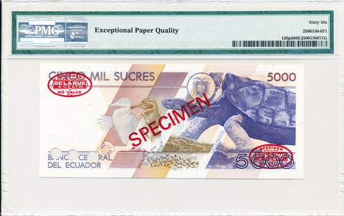 Banco Central Ecuador 5000 Sucres 1987 Specimen Printer's Design PMG 66EPQ - Picture 2 of 2